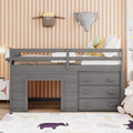 Twin Size Loft Bed With Cabinet And Shelf Gray Old Sku:Lp000501Aae Gray Solid Wood