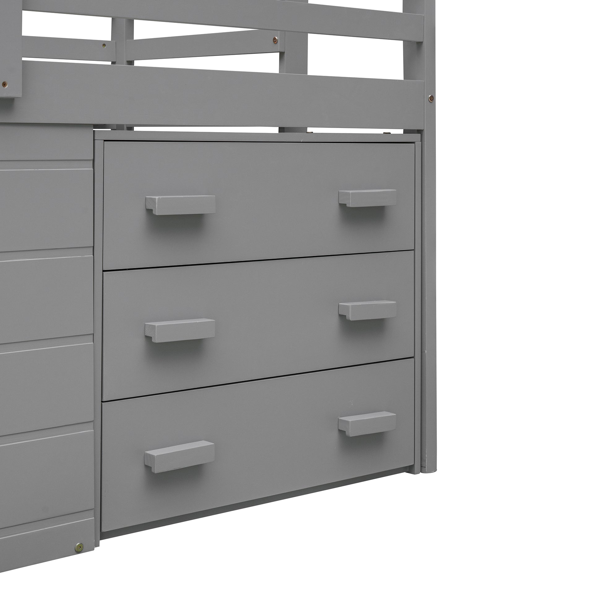 Twin Size Loft Bed With Cabinet And Shelf Gray Old Sku:Lp000501Aae Gray Solid Wood