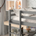 Full Loft Bed With Desk ,Shelves And Ladder, Grey Grey Pine