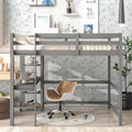 Full Loft Bed With Desk ,Shelves And Ladder, Grey Grey Pine