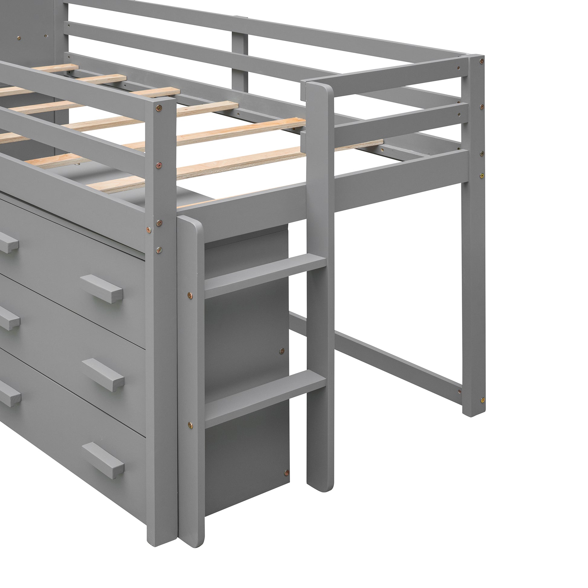 Twin Size Loft Bed With Cabinet And Shelf Gray Old Sku:Lp000501Aae Gray Solid Wood