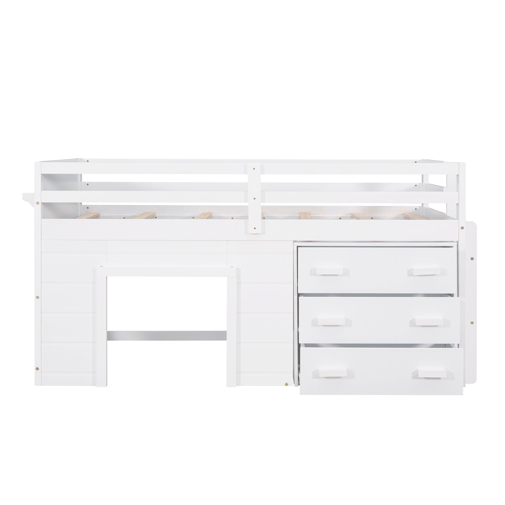 Twin Size Loft Bed With Cabinet And Shelf White Old Sku:Lp000501Aak White Solid Wood