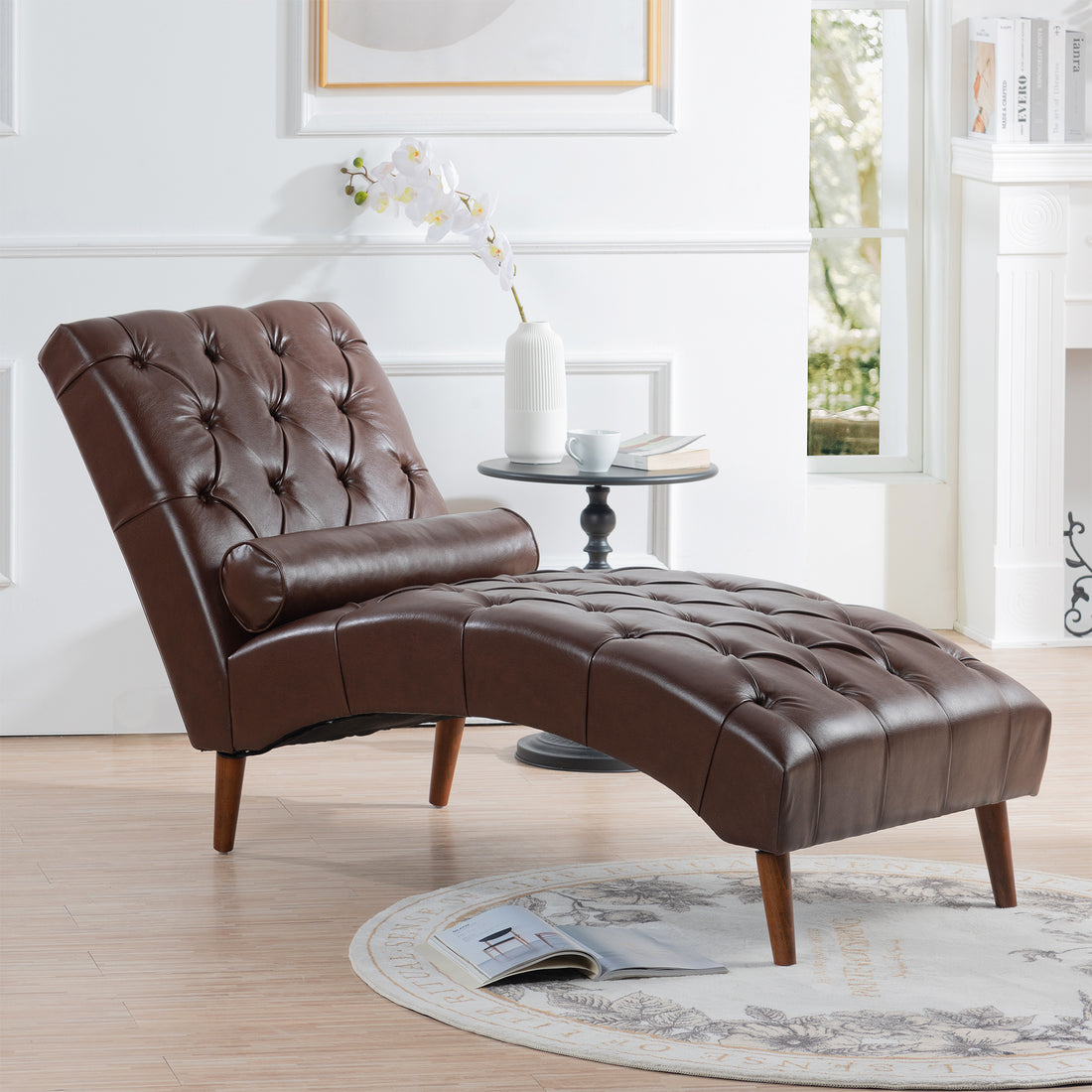 Upholstered Chaise Lounge Dark Brown Pu