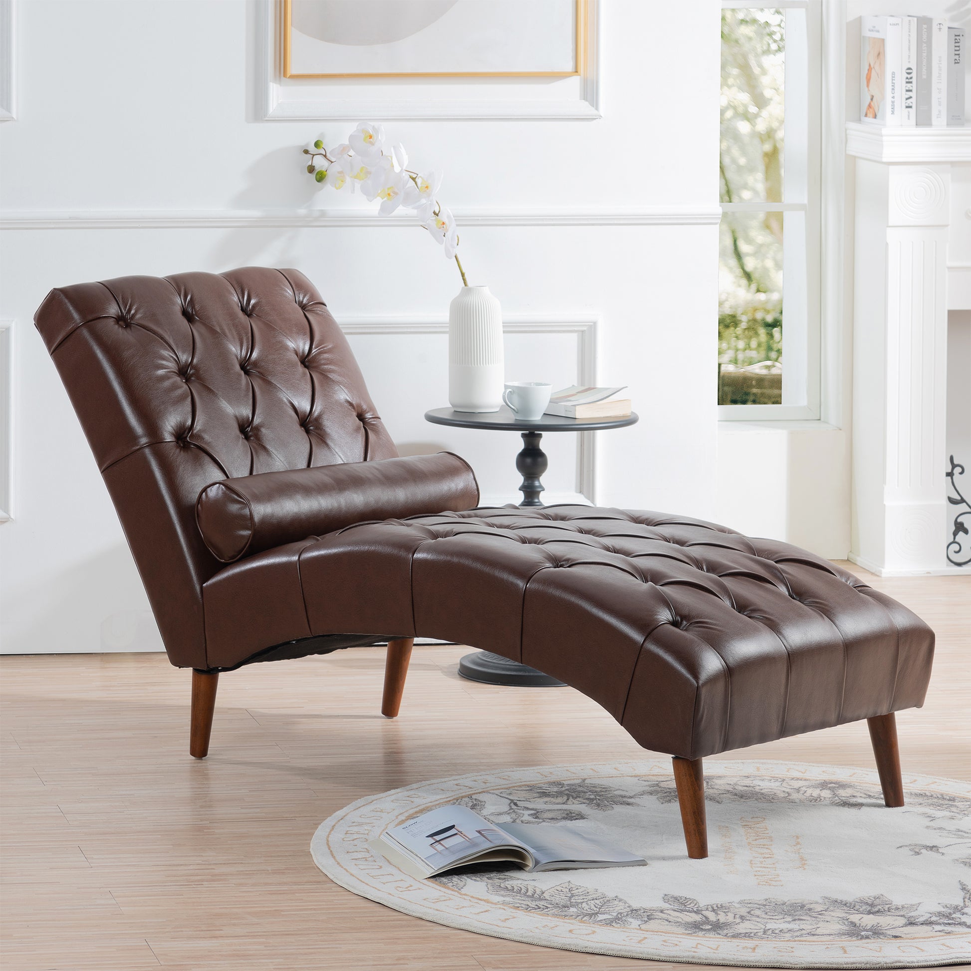 Upholstered Chaise Lounge Dark Brown Pu