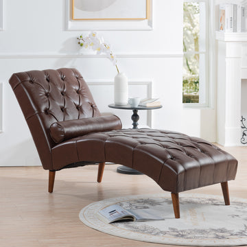 Upholstered Chaise Lounge Dark Brown Pu