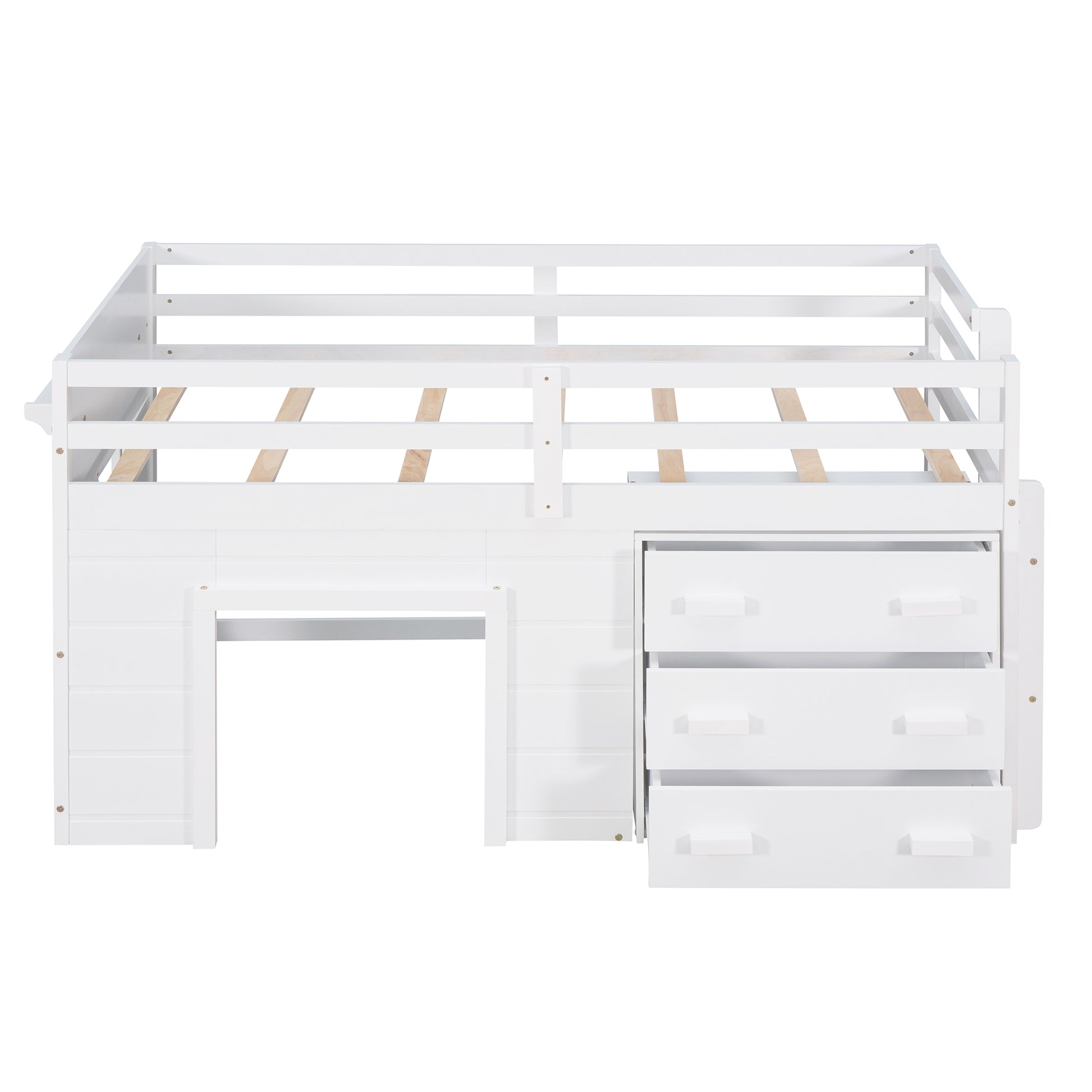 Twin Size Loft Bed With Cabinet And Shelf White Old Sku:Lp000501Aak White Solid Wood