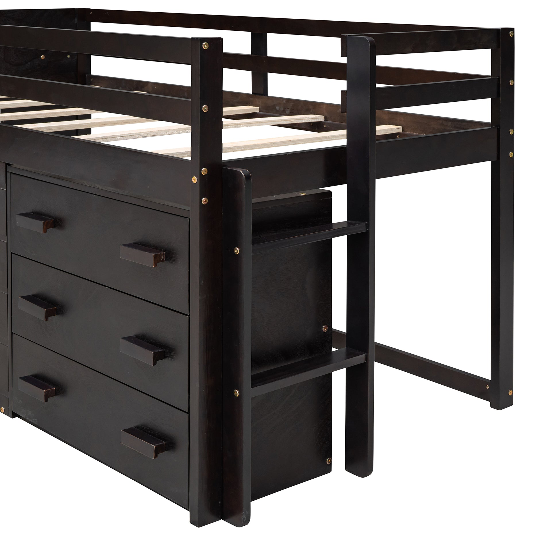 Twin Size Loft Bed With Cabinet And Shelf Espresso Old Sku:Lp000501Aap Espresso Solid Wood