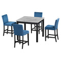 5 Piece Counter Height Dining Table Set With One Faux Marble Dining Table And Four Upholstered Seat Chairs, Table Top: 40In.L X40In.W, For Kitchen And Living Room Furniture,Blue Blue Mdf