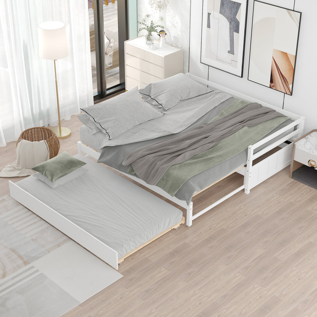 Twin Or Double Twin Daybed With Trundle,White Box Spring Not Required Twin White Wood Daybeds Pine