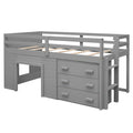 Twin Size Loft Bed With Cabinet And Shelf Gray Old Sku:Lp000501Aae Gray Solid Wood