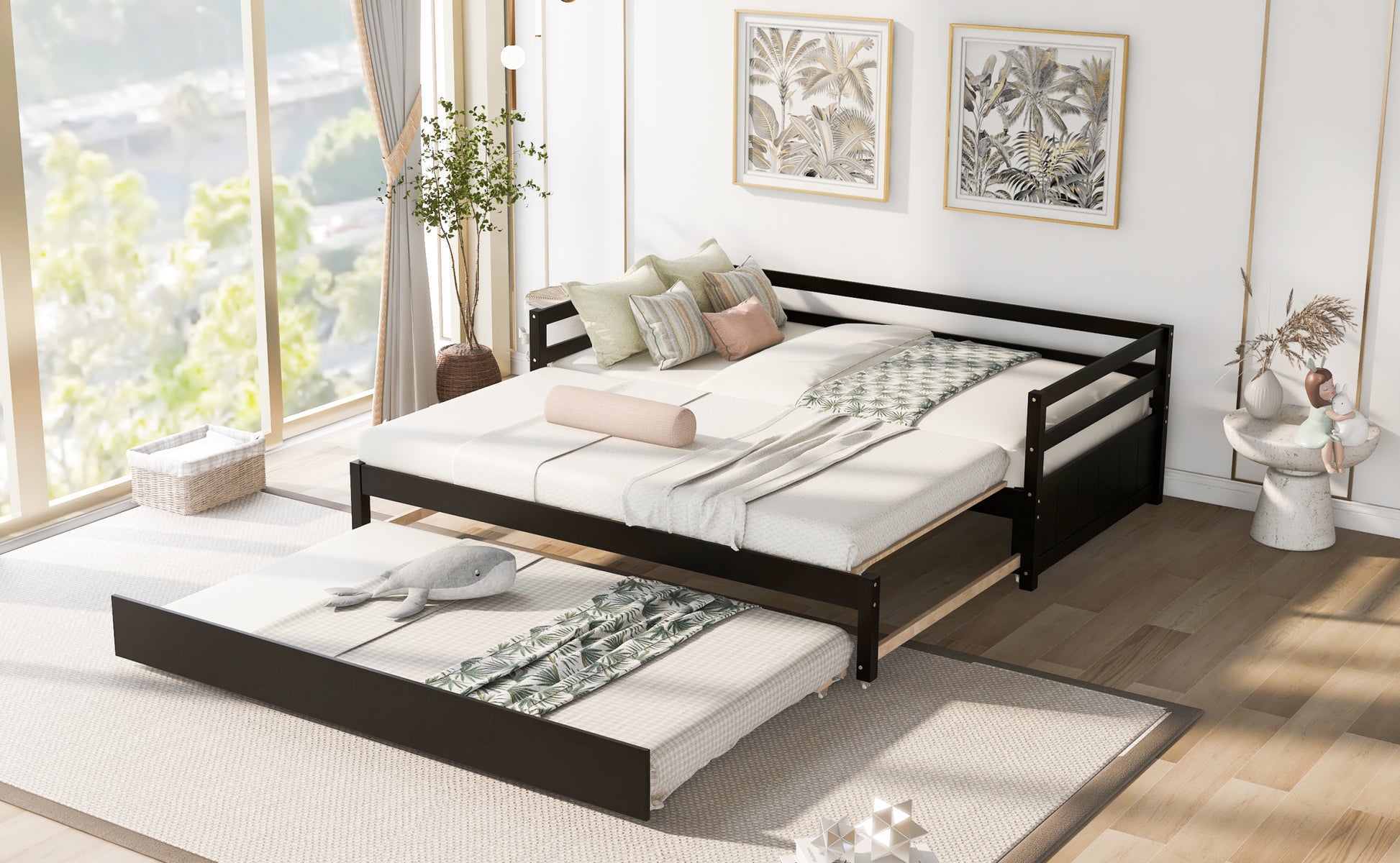 Twin Or Double Twin Daybed With Trundle,Espresso Box Spring Not Required Twin Espresso Wood Daybeds Pine