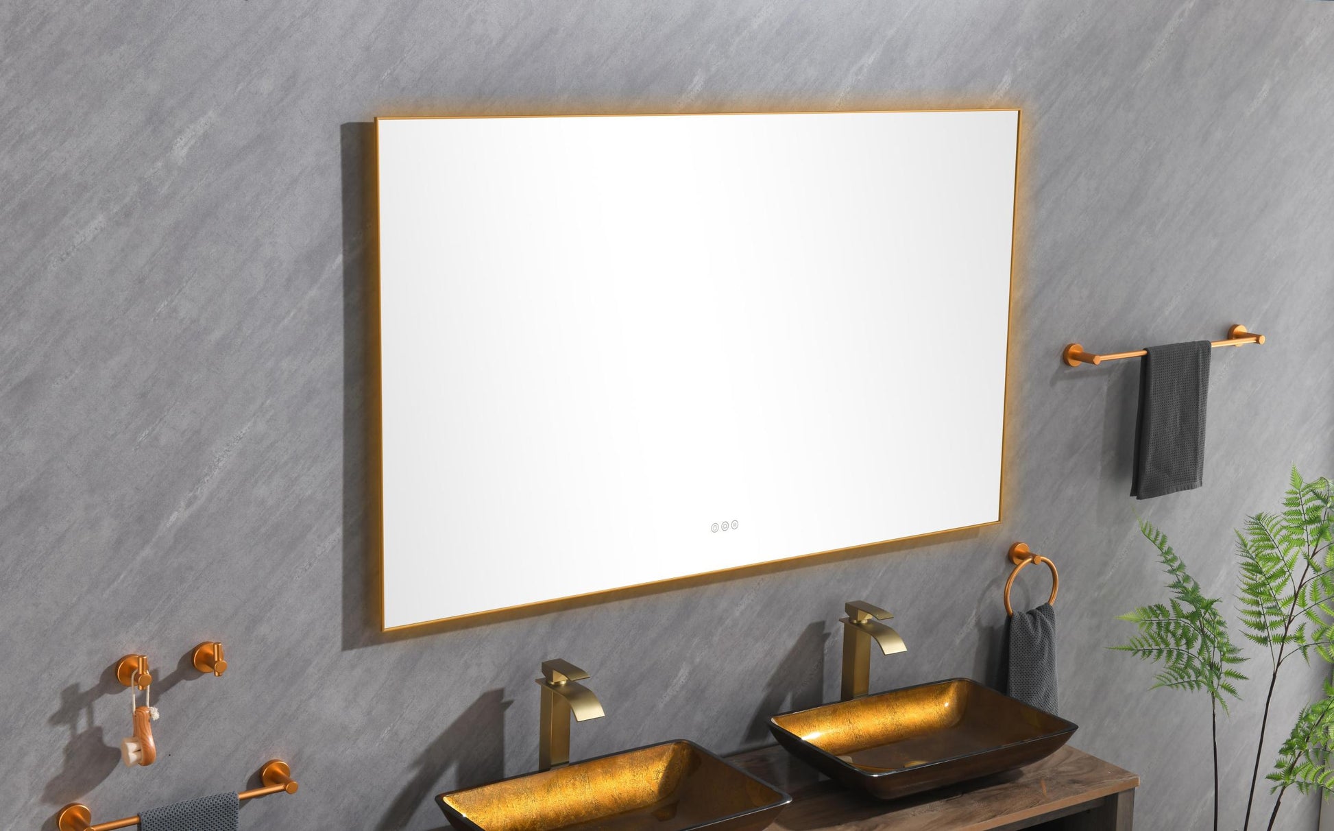 60X 36Inch Led Mirror Bathroom Vanity Mirror With Back Light, Wall Mount Anti Fog Memory Large Adjustable Vanity Mirror Gold Aluminium