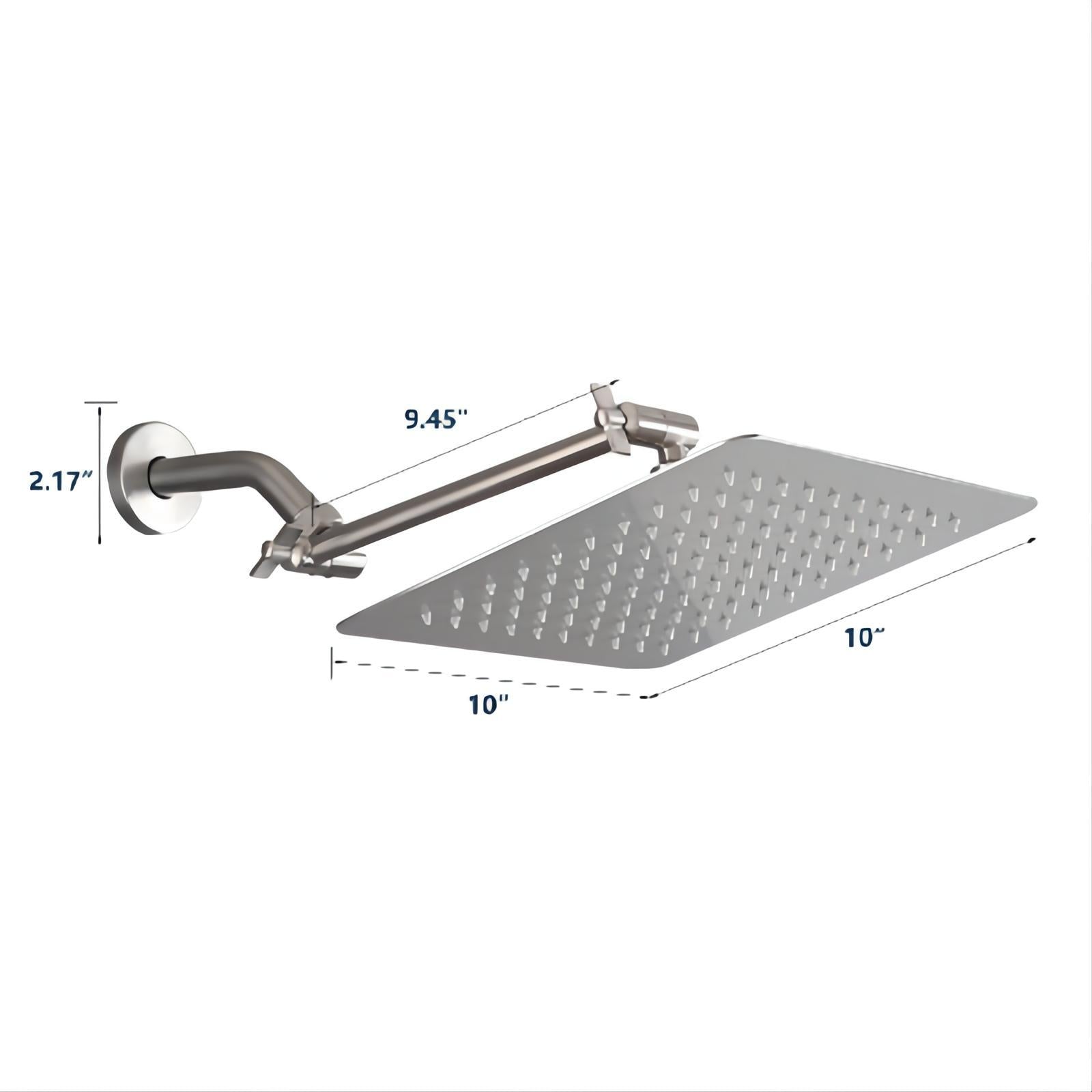 Brushed Nickel 10" Square Rainfall & High Pressure Stainless Steel Bath Shower Head Brushed Nickel Metal