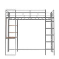 Twin Metal Loft Bed With 2 Shelves And One Desk ,Silver Old Sku: Mf281206Aan Silver Metal