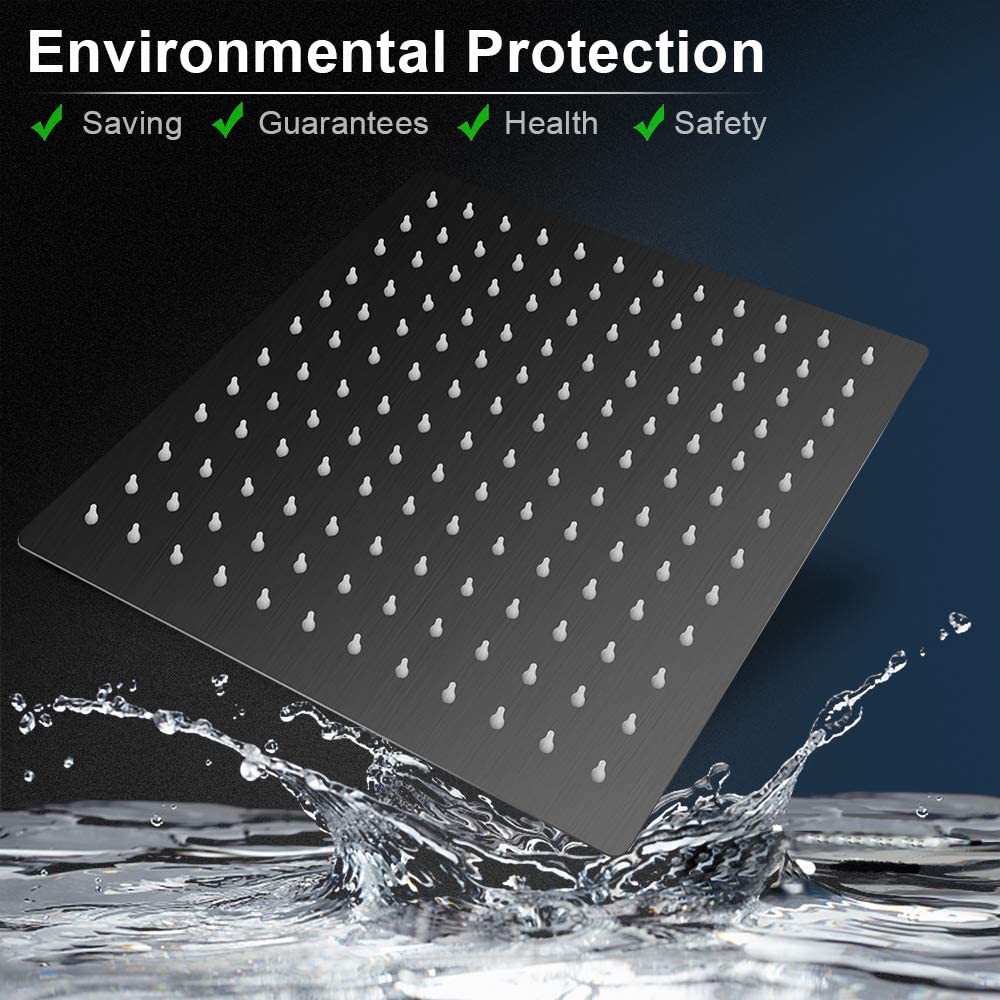 10" Square Rainfall & High Pressure Stainless Steel Bath Shower Head Matte Black Matte Black Metal