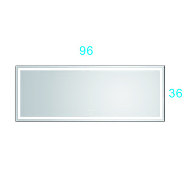 96In. W X36 In. H Framed Led Single Bathroom Vanity Mirror In Polished Crystal Bathroom Vanity Led Mirror With 3 Color Lights Mirror For Bathroom Wall Matt Black Aluminium