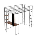 Twin Metal Loft Bed With 2 Shelves And One Desk ,Silver Old Sku: Mf281206Aan Silver Metal