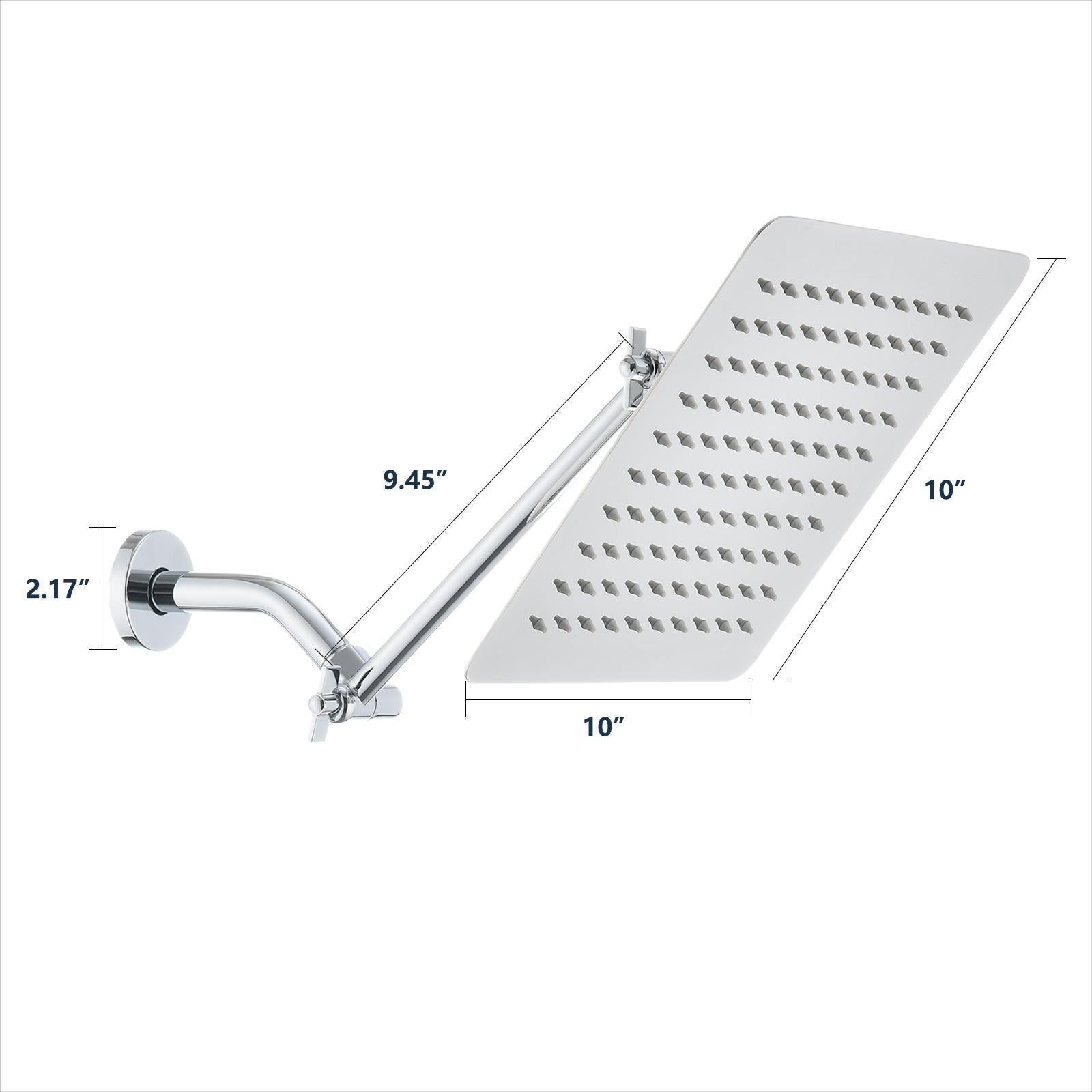 Chrome 10" Square Rainfall & High Pressure Stainless Steel Bath Shower Head Chrome Metal