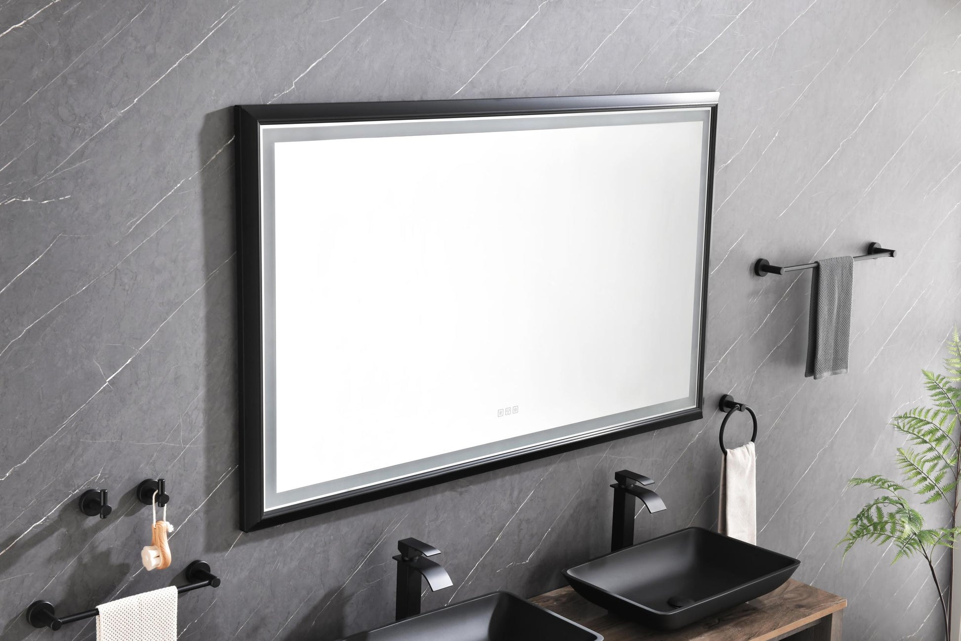 72In. W X 36In. H Oversized Rectangular Black Framed Led Mirror Anti Fog Dimmable Wall Mount Bathroom Vanity Mirror Hd Wall Mirror Kit For Gym And Dance Studio 36X 72Inches With Safety Ba Matte Black Aluminium