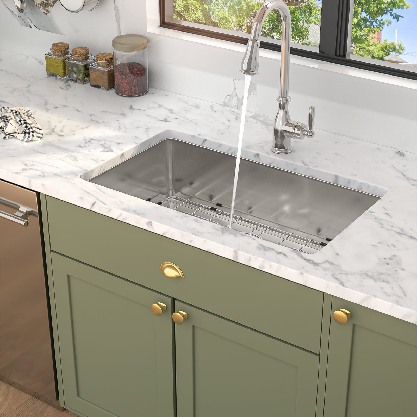 Undermount Kitchen Sink 32"X19" Stainless Steel 16 Gauge Deep Single Bowl Sinks Brushed Nickel Stainless Steel