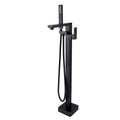 Freestanding Bathtub Faucet Single Handle Floor Mounted Tub Filler With Hand Shower In Black Matte Black Brass