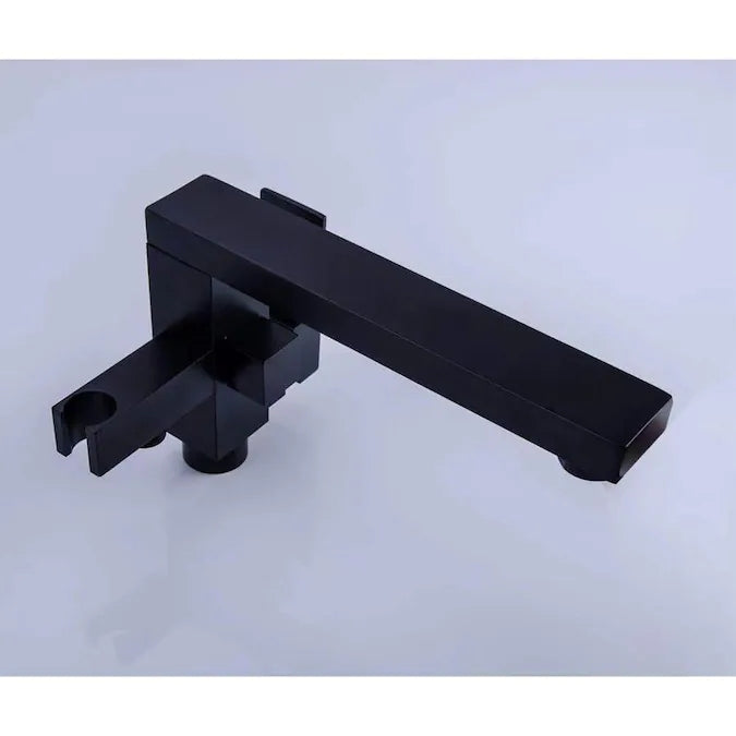 Freestanding Bathtub Faucet Single Handle Floor Mounted Tub Filler With Hand Shower In Black Matte Black Brass