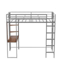 Twin Metal Loft Bed With 2 Shelves And One Desk ,Silver Old Sku: Mf281206Aan Silver Metal