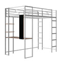 Twin Metal Loft Bed With 2 Shelves And One Desk ,Silver Old Sku: Mf281206Aan Silver Metal