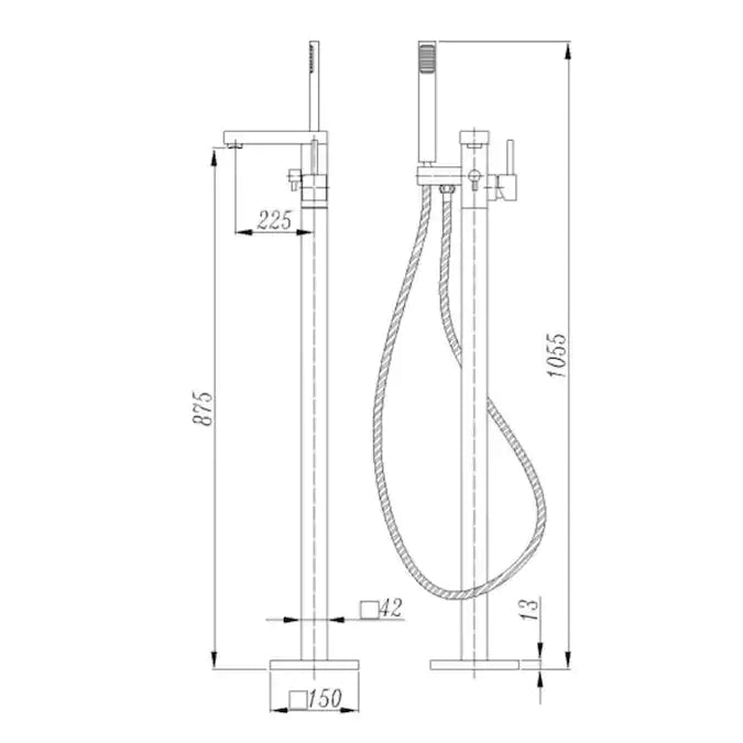 Freestanding Bathtub Faucet Single Handle Floor Mounted Tub Filler With Hand Shower In Black Matte Black Brass