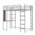 Twin Metal Loft Bed With 2 Shelves And One Desk ,Silver Old Sku: Mf281206Aan Silver Metal