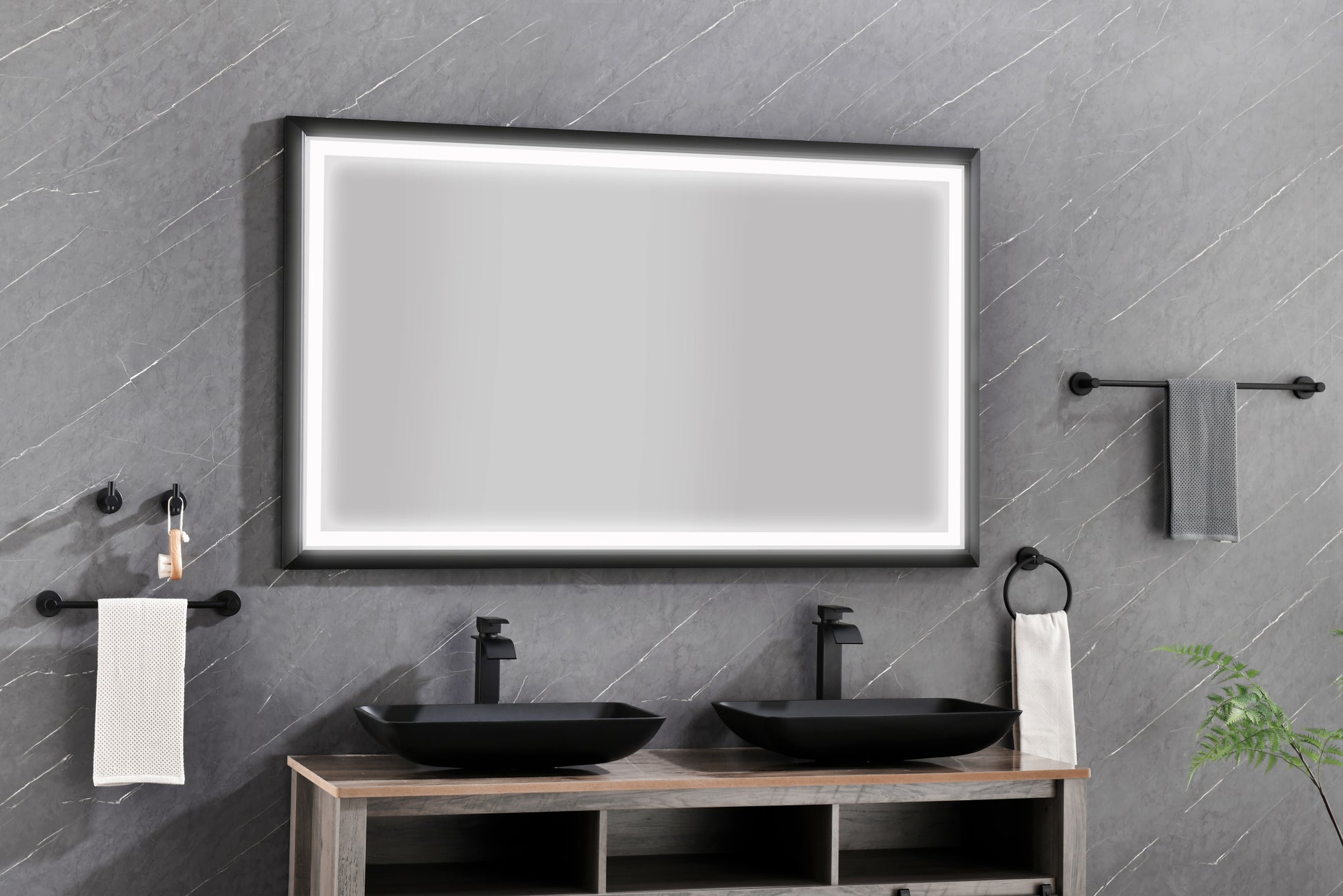 84In. W X 48In. H Oversized Rectangular Black Framed Led Mirror Anti Fog Dimmable Wall Mount Bathroom Vanity Mirror Hd Wall Mirror Kit For Gym And Dance Studio 48X 72Inches With Safety Ba Matt Black Aluminum