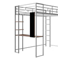 Twin Metal Loft Bed With 2 Shelves And One Desk ,Silver Old Sku: Mf281206Aan Silver Metal