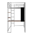 Twin Metal Loft Bed With 2 Shelves And One Desk ,Silver Old Sku: Mf281206Aan Silver Metal