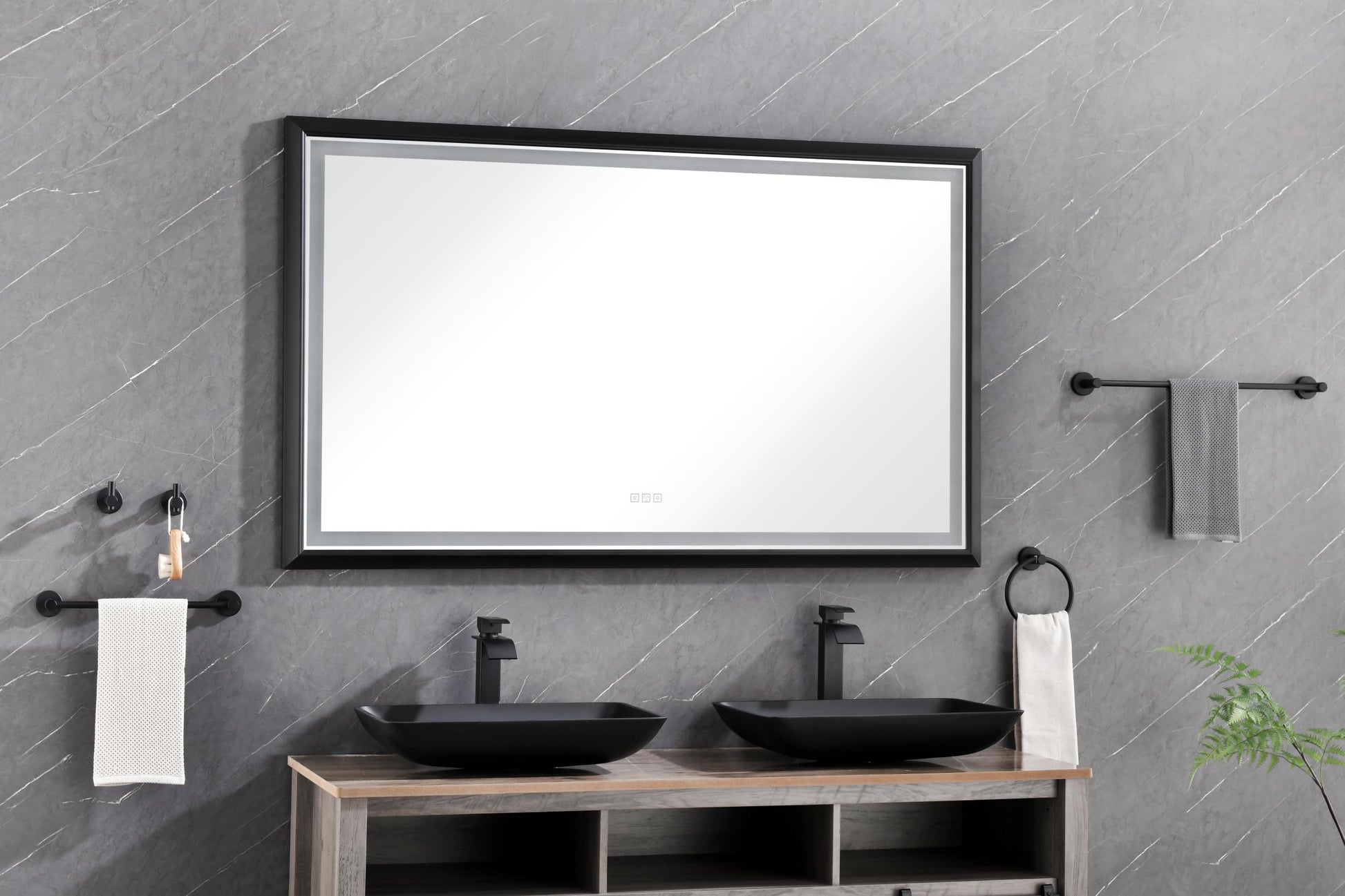 72In. W X 48In. H Oversized Rectangular Black Framed Led Mirror Anti Fog Dimmable Wall Mount Bathroom Vanity Mirror Hd Wall Mirror Kit For Gym And Dance Studio 48X 72Inches With Safety Ba Matte Black Aluminium