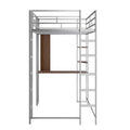 Twin Metal Loft Bed With 2 Shelves And One Desk ,Silver Old Sku: Mf281206Aan Silver Metal