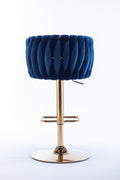 Set Of 2 Bar Stools,With Chrome Footrest And Base Swivel Height Adjustable Mechanical Lifting Velvet Golden Leg Simple Bar Stool Navy Navy Foam Fabric