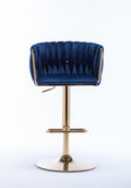 Set Of 2 Bar Stools,With Chrome Footrest And Base Swivel Height Adjustable Mechanical Lifting Velvet Golden Leg Simple Bar Stool Navy Navy Foam Fabric