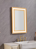 36*24 Led Lighted Bathroom Wall Mounted Mirror With High Lumen Anti Fog Separately Control Gold Aluminium