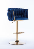 Set Of 2 Bar Stools,With Chrome Footrest And Base Swivel Height Adjustable Mechanical Lifting Velvet Golden Leg Simple Bar Stool Navy Navy Foam Fabric