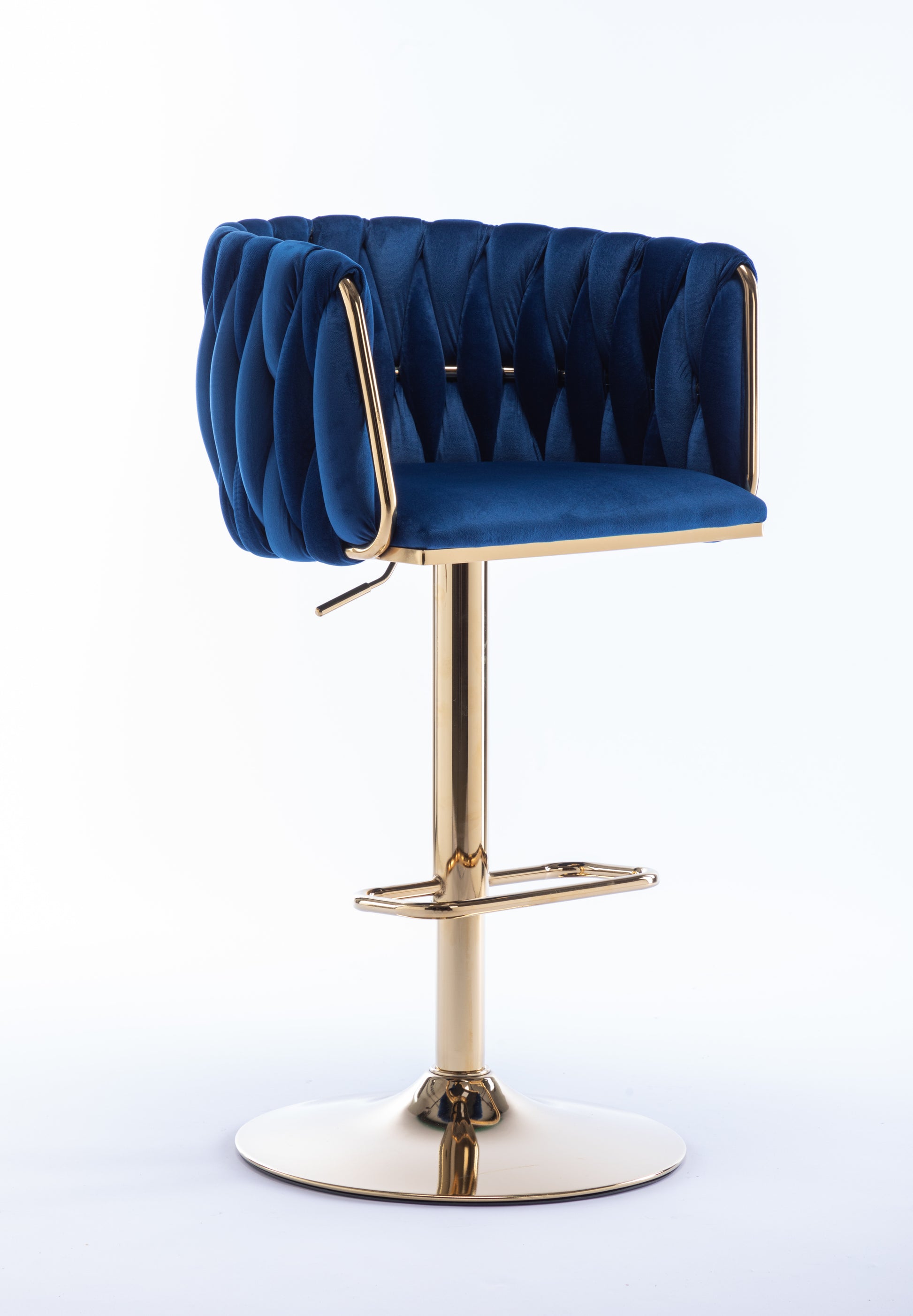Set Of 2 Bar Stools,With Chrome Footrest And Base Swivel Height Adjustable Mechanical Lifting Velvet Golden Leg Simple Bar Stool Navy Navy Foam Fabric