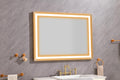 48*36 Led Lighted Bathroom Wall Mounted Mirror With High Lumen Anti Fog Separately Control Gold Aluminium