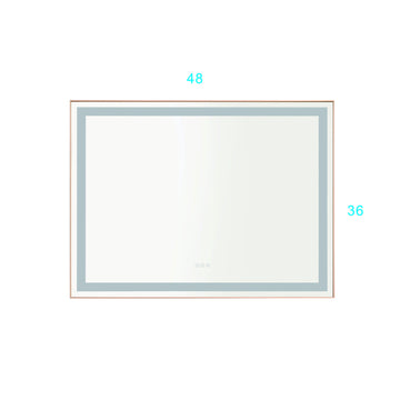 48*36 Led Lighted Bathroom Wall Mounted Mirror With High Lumen Anti Fog Separately Control Gold Aluminium