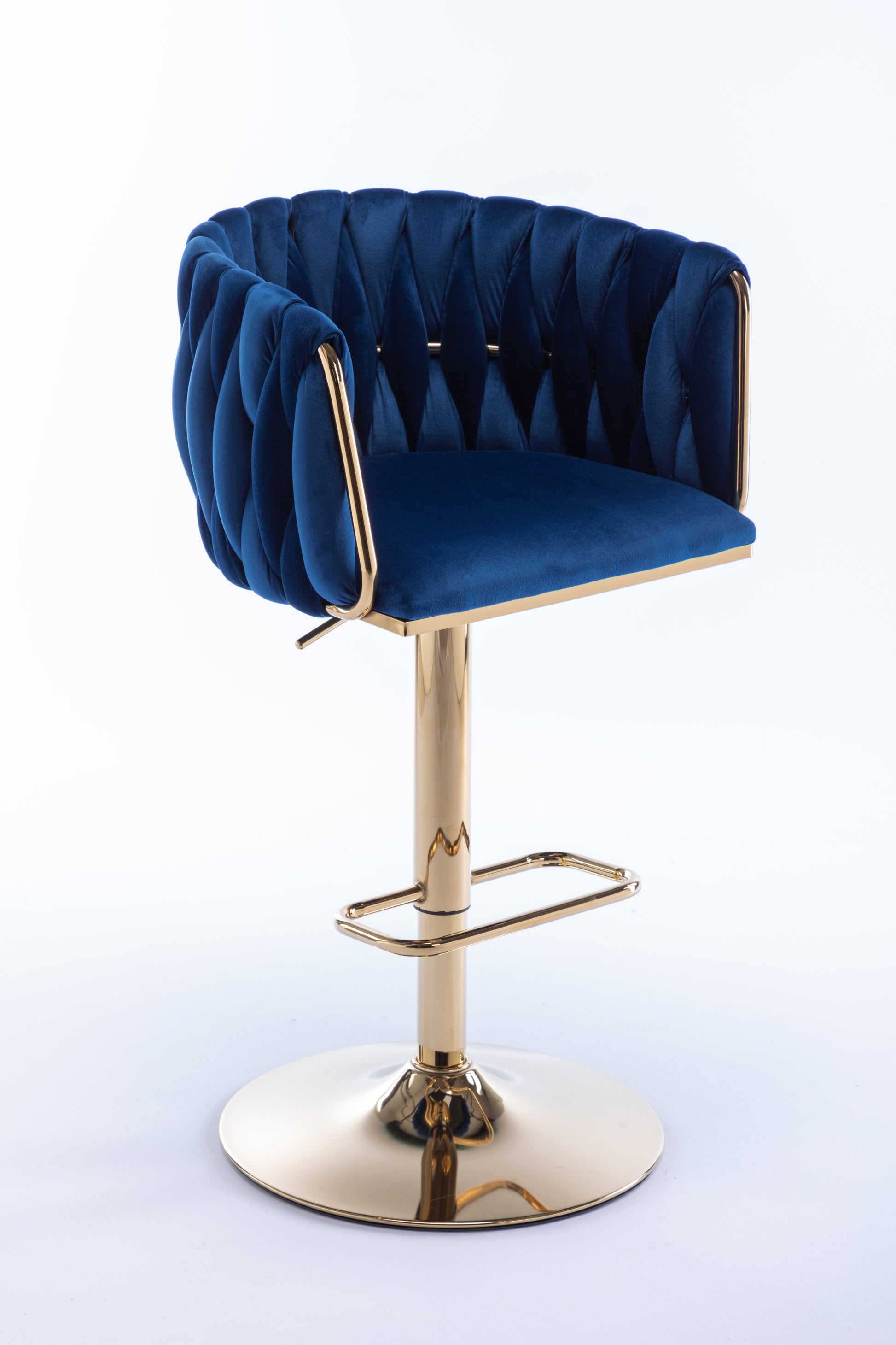 Set Of 2 Bar Stools,With Chrome Footrest And Base Swivel Height Adjustable Mechanical Lifting Velvet Golden Leg Simple Bar Stool Navy Navy Foam Fabric