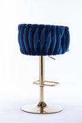 Set Of 2 Bar Stools,With Chrome Footrest And Base Swivel Height Adjustable Mechanical Lifting Velvet Golden Leg Simple Bar Stool Navy Navy Foam Fabric