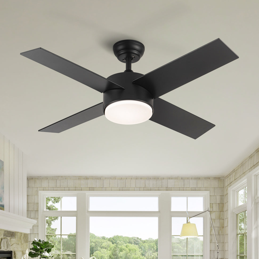 44 In Intergrated Led Ceiling Fan With Black Abs Blade Black Plywood