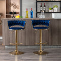 Set Of 2 Bar Stools,With Chrome Footrest And Base Swivel Height Adjustable Mechanical Lifting Velvet Golden Leg Simple Bar Stool Blue Blue Foam Fabric