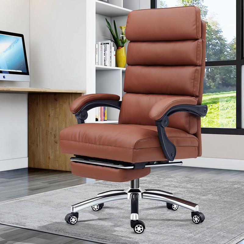 Exectuive Chair High Back Adjustable Managerial Home Desk Chair Brown Cotton Leather
