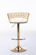 Set Of 2 Bar Stools,With Chrome Footrest And Base Swivel Height Adjustable Mechanical Lifting Velvet Golden Leg Simple Bar Stool Cream Cream Foam Fabric