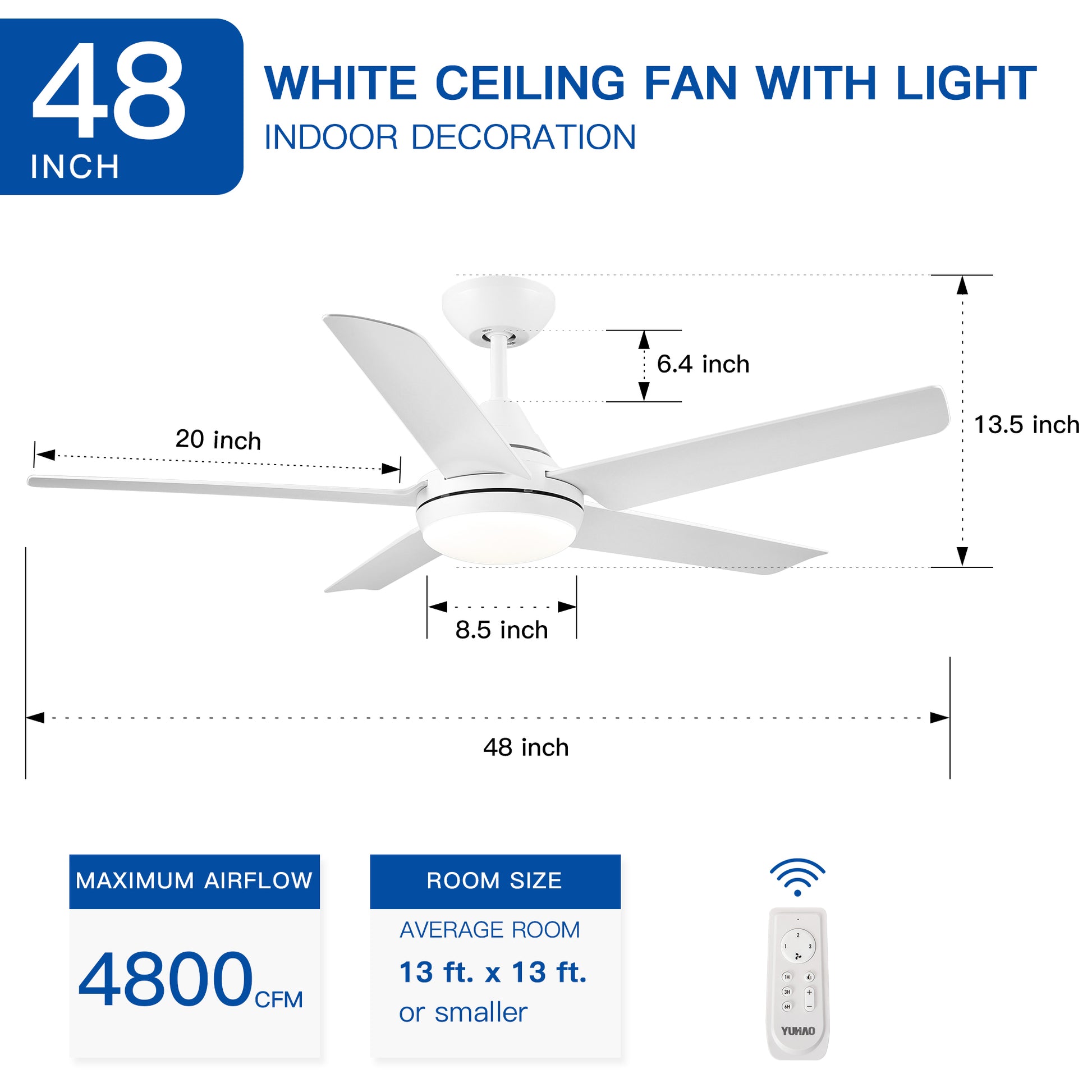 48 In Intergrated Led Ceiling Fan With White Abs Blade White Abs