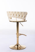 Set Of 2 Bar Stools,With Chrome Footrest And Base Swivel Height Adjustable Mechanical Lifting Velvet Golden Leg Simple Bar Stool Cream Cream Foam Fabric